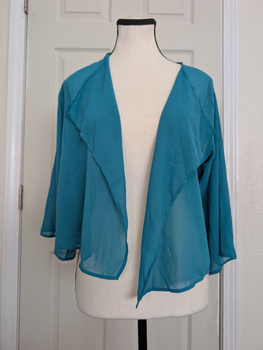 Amazon Teal Open-Front Lightweight Draped Cardigan